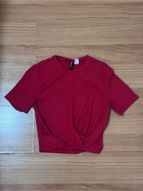 H&M Red Ribbed Twist Front Crop Top Small